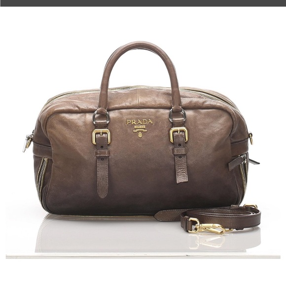 Prada Brown Vernice Two Way Leather Travel - Picture 2 of 8